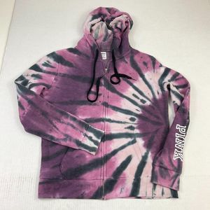 Victorias Secret PINK Full Zip Hoodie Tie Dye Logo Drawstring Jacket Size Small